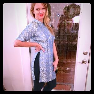 Blue green authentic Vietnamese dress shirt